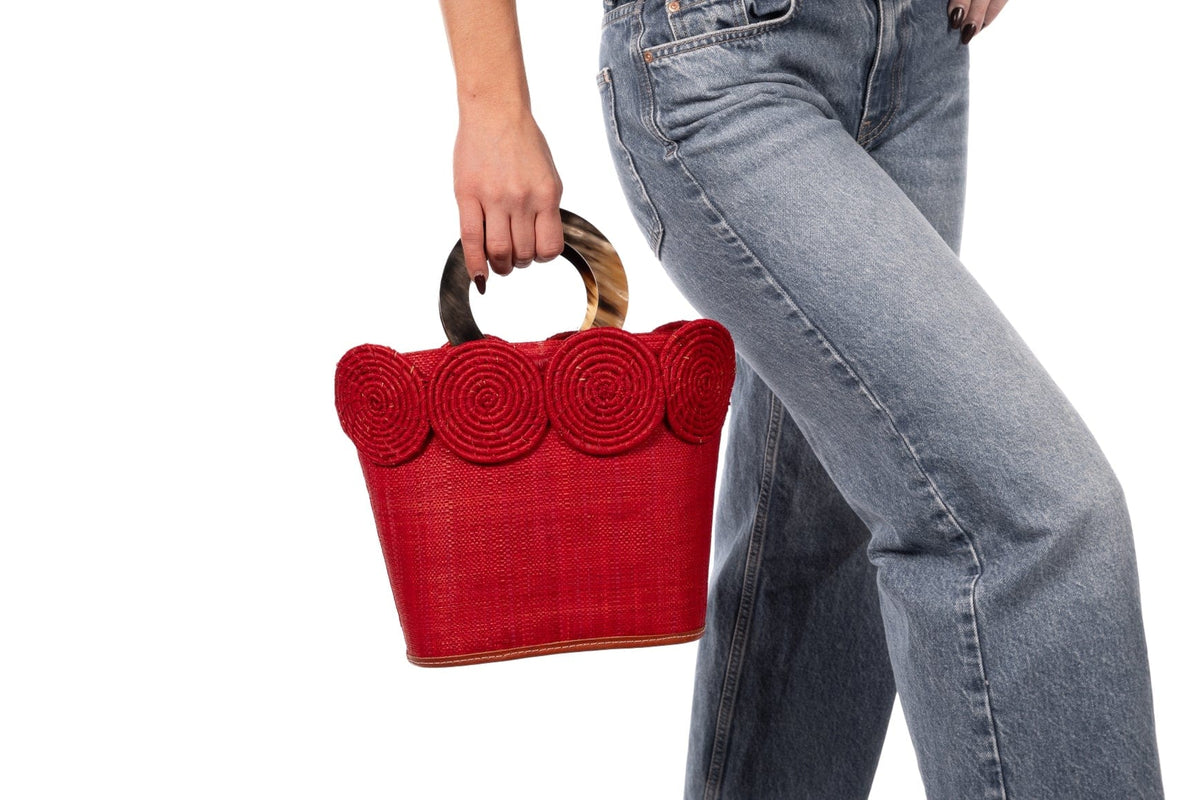 Shebobo Shebobo Red Tazi Disc Straw Handbag with Horn Handle - Little Miss Muffin Children & Home