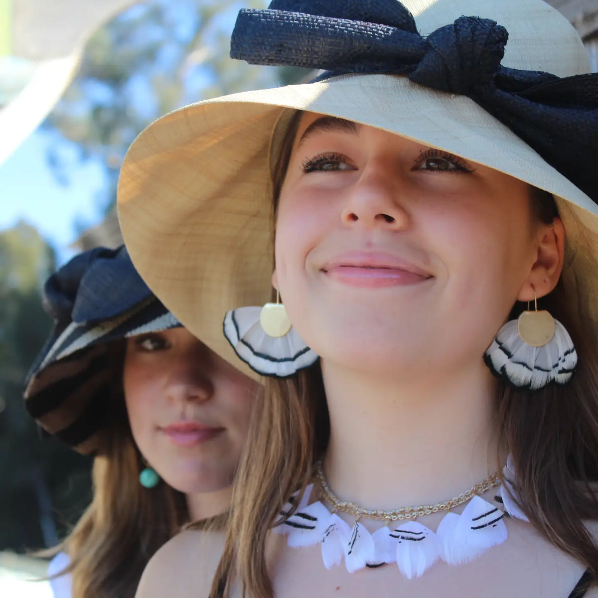 Natural & Black 3" Brim Cara Bucket Straw Sun Hats with Big Bow
