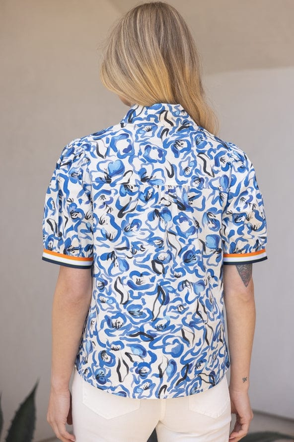 Voy Abstract Floral Top with Contrast Stripe Trim - Little Miss Muffin Children & Home