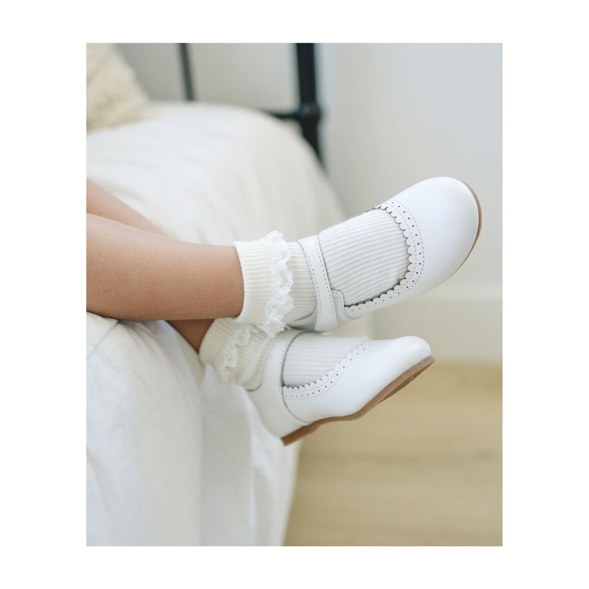 L'Amour Shoes L'Amour Lucille Scalloped Flat in White - Little Miss Muffin Children & Home