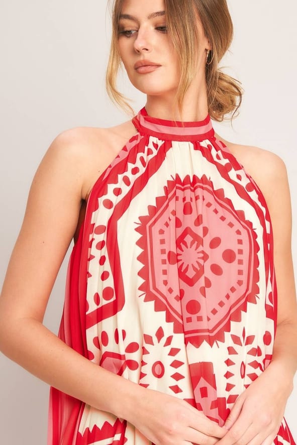 Pink Sunset Medallion Printed Woven Mini Dress