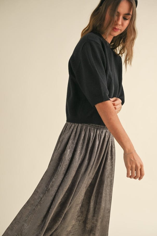 Miou Muse Miou Muse Short Sleeve Sweater in Black - Little Miss Muffin Children & Home