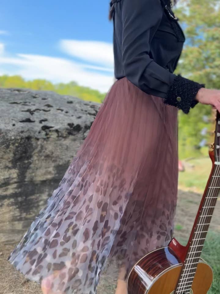 Fairy Pleating Mesh Skirt with Leopard Print Hem