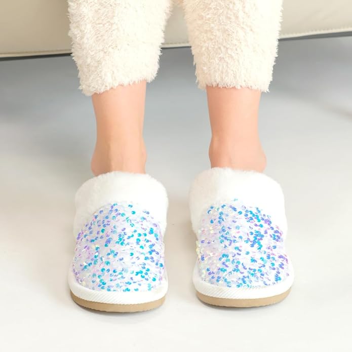 C.C Beanie C.C Beanie Sequin Faux Fur C.C Slippers in White - Little Miss Muffin Children & Home