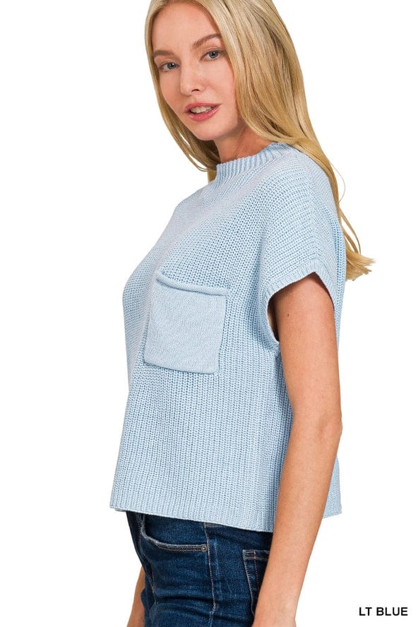 Vanilla Monkey Vanilla Monkey Mock Neck Short Sleeve Sweater in Light Blue - Little Miss Muffin Children & Home