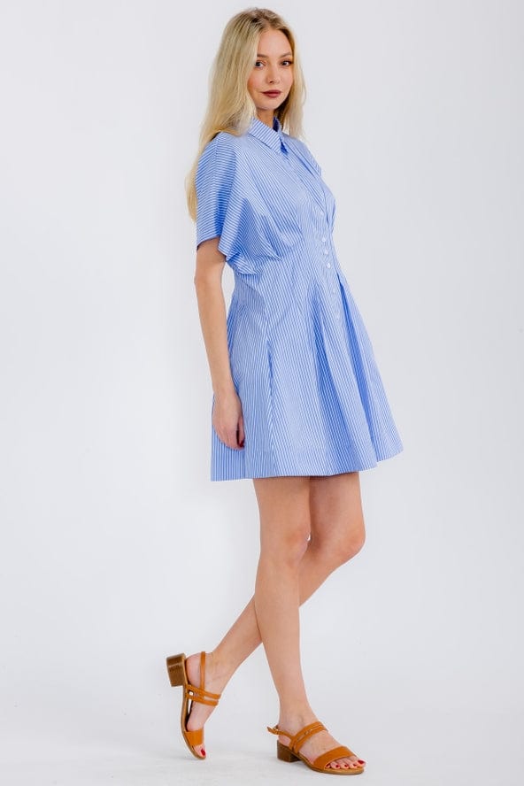 Light Blue Striped Pleated Shirt Dress Light Blue Striped Pleated Shirt Dress