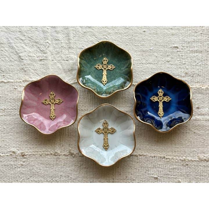 Lotus Flower Cross Jewelry Dish