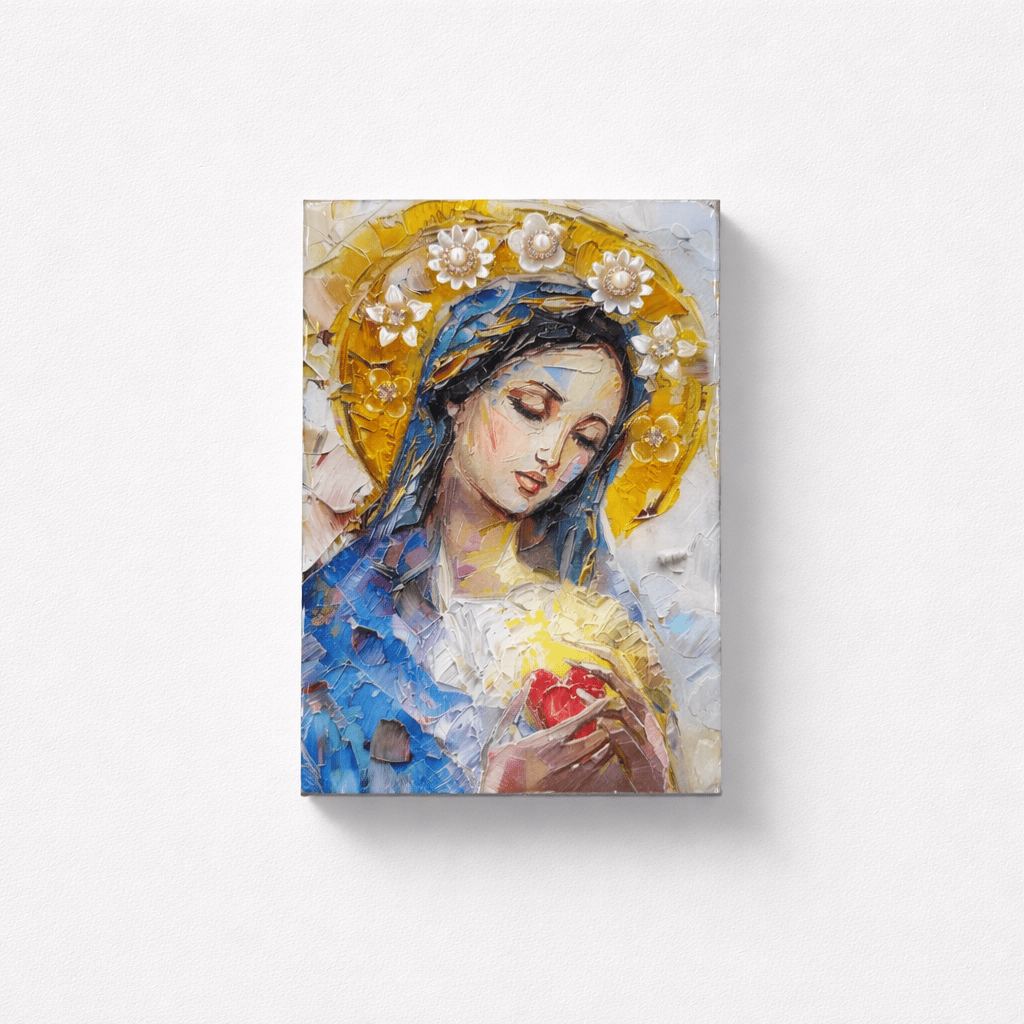 Mother Mary Looking Right Resin with 3D Flowers 5x7