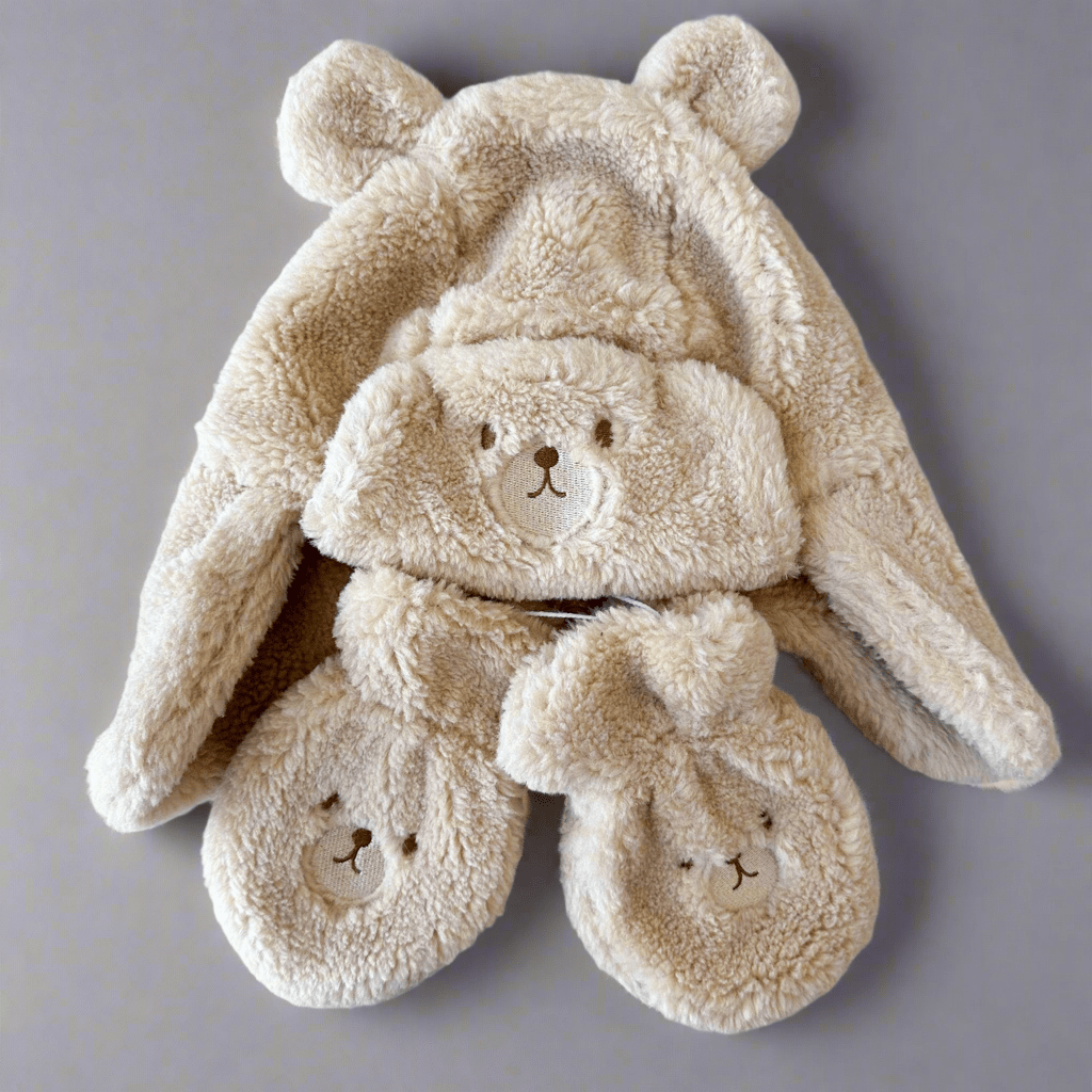 Teddy bear hat and mitten set