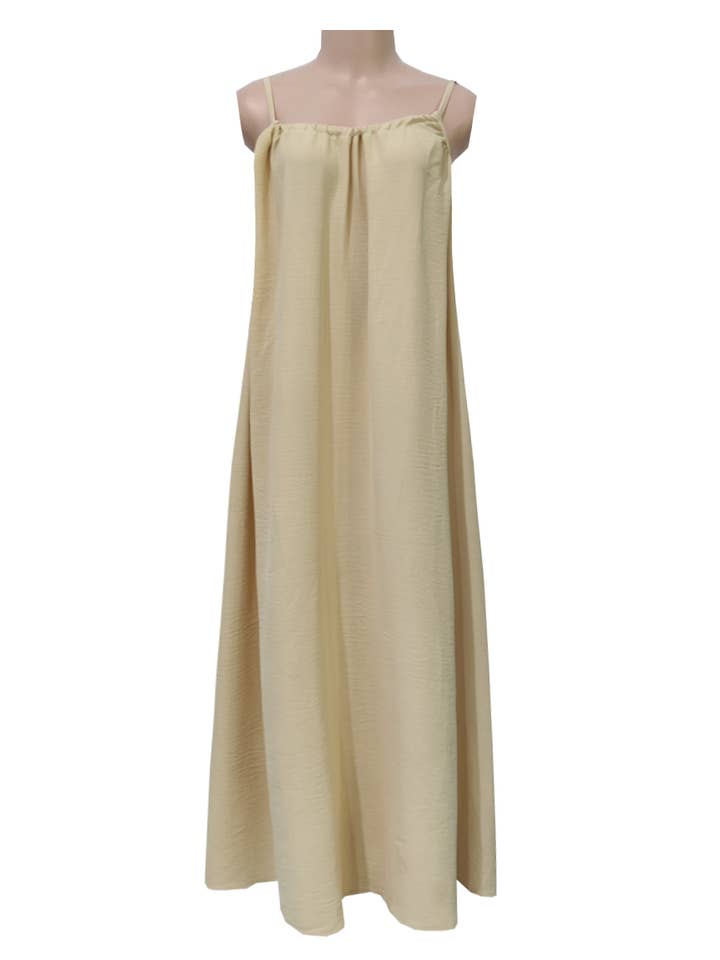 Boho Beach Backless Tie Cami Maxi Dress in Beige