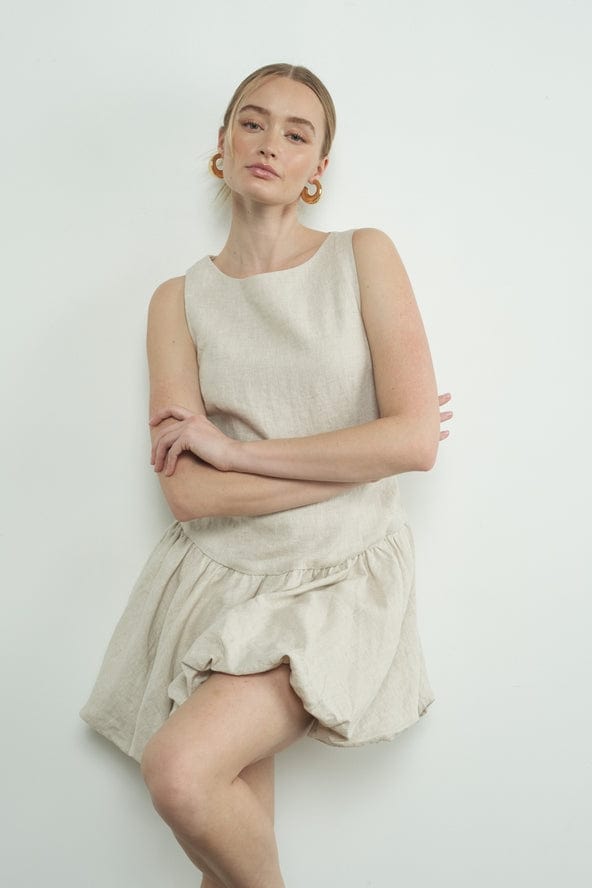 Aaron & Amber Aaron & Amber Linen Sleeveless Bubble Dress in Natural - Little Miss Muffin Children & Home