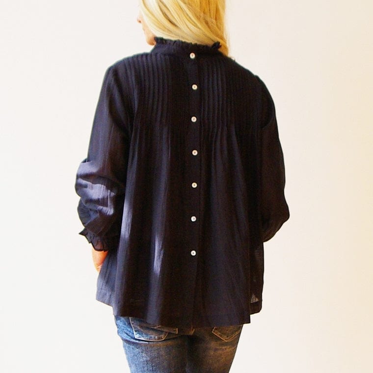 Who's Charlie Who's Charlie Morgan Sheer Button Back Top in Dark Navy - Little Miss Muffin Children & Home