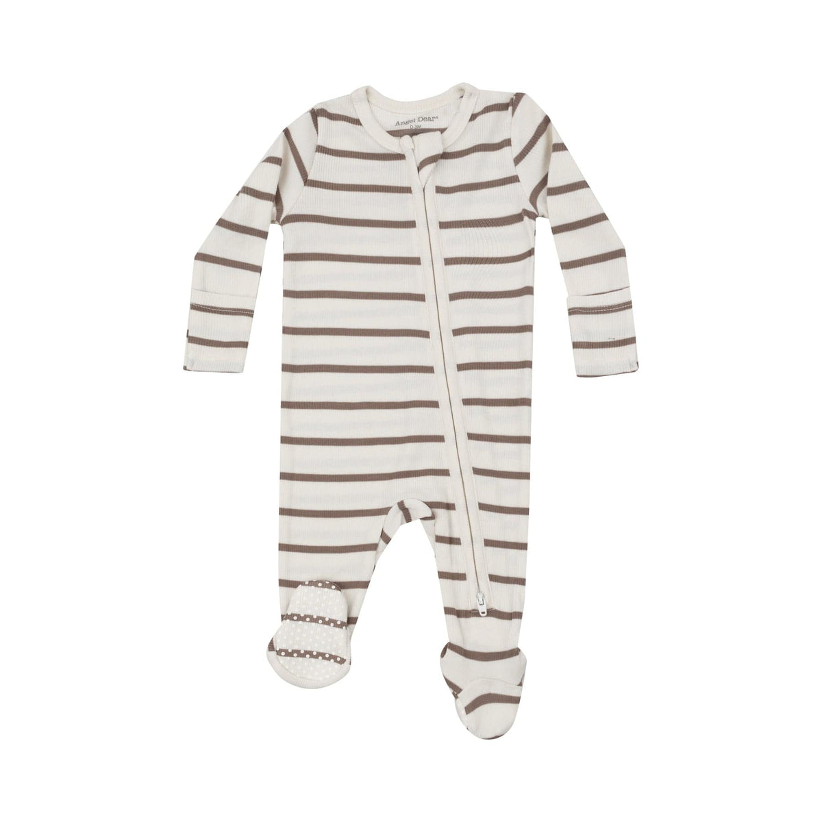 Angel Dear Angel Dear Ribbed Brown Stripe 2 Way Zipper Footie - Little Miss Muffin Children & Home