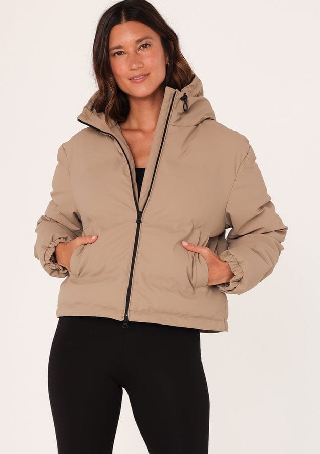 Lovestitch Lovestitch Long Sleeve Zip-Up Hooded Puffer Jacket, Taupe - Little Miss Muffin Children & Home