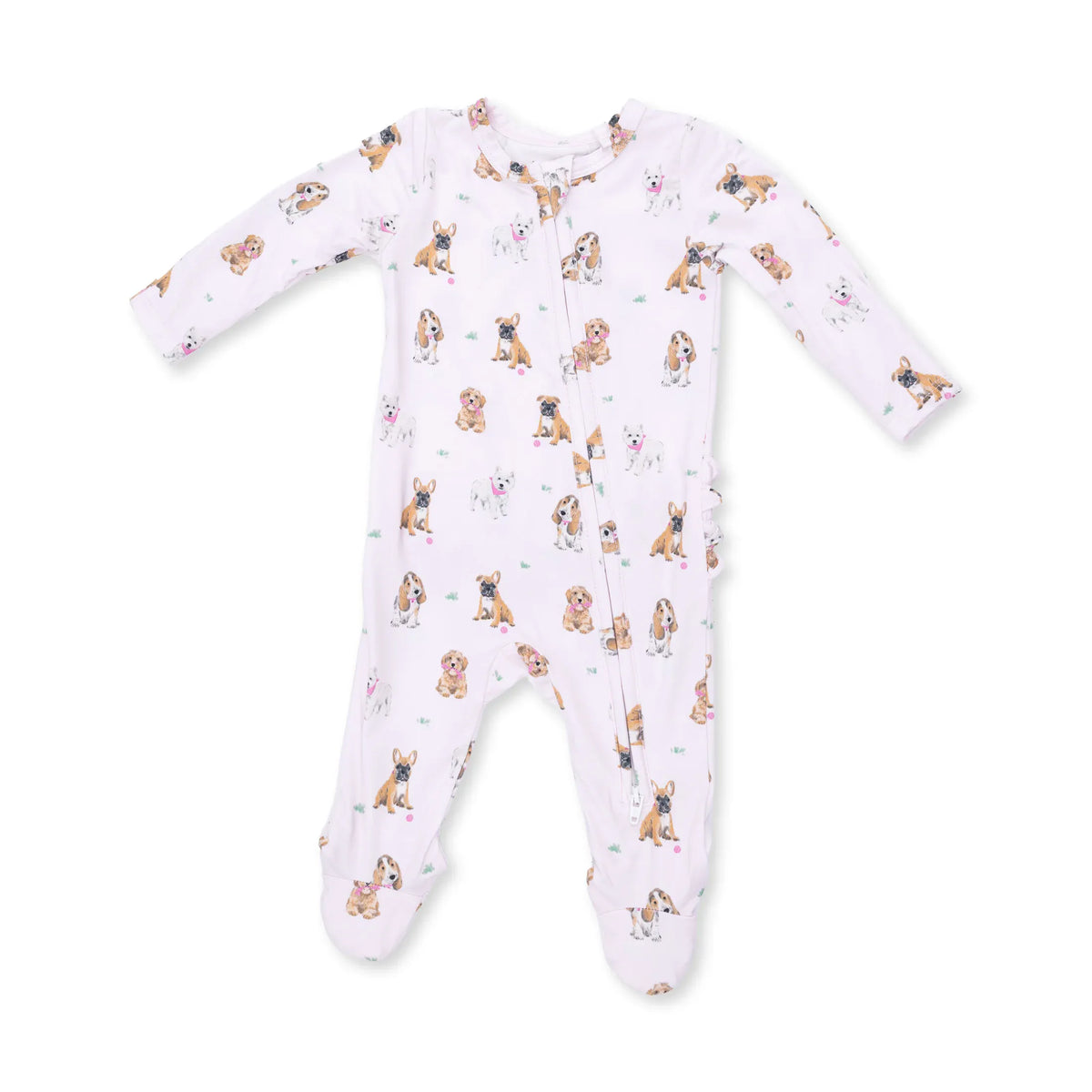 Bestie Dogs Pink 2 Way Ruffle Back Zipper Footie