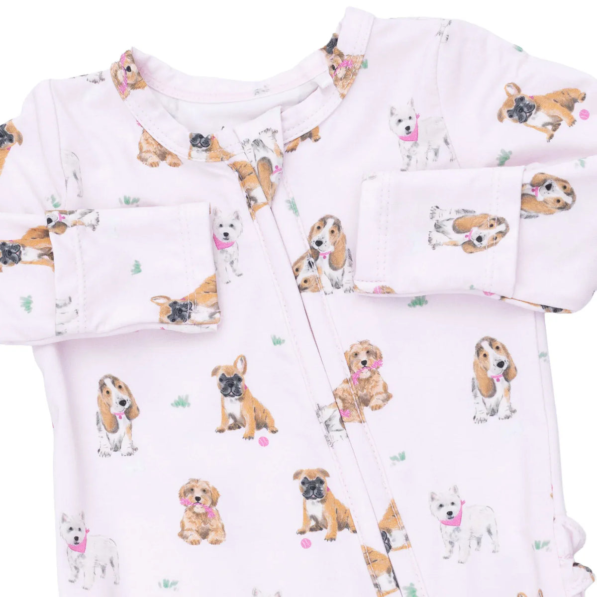 Bestie Dogs Pink 2 Way Ruffle Back Zipper Footie
