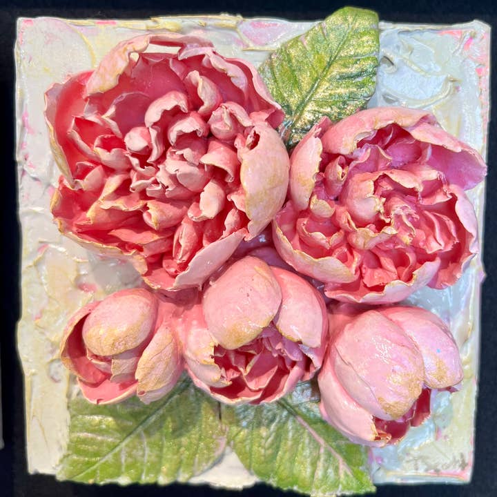 TamScottArt 6x6 Clay Floral Open Pink Peony with Buds Bouquet Artwork - Little Miss Muffin Children & Home