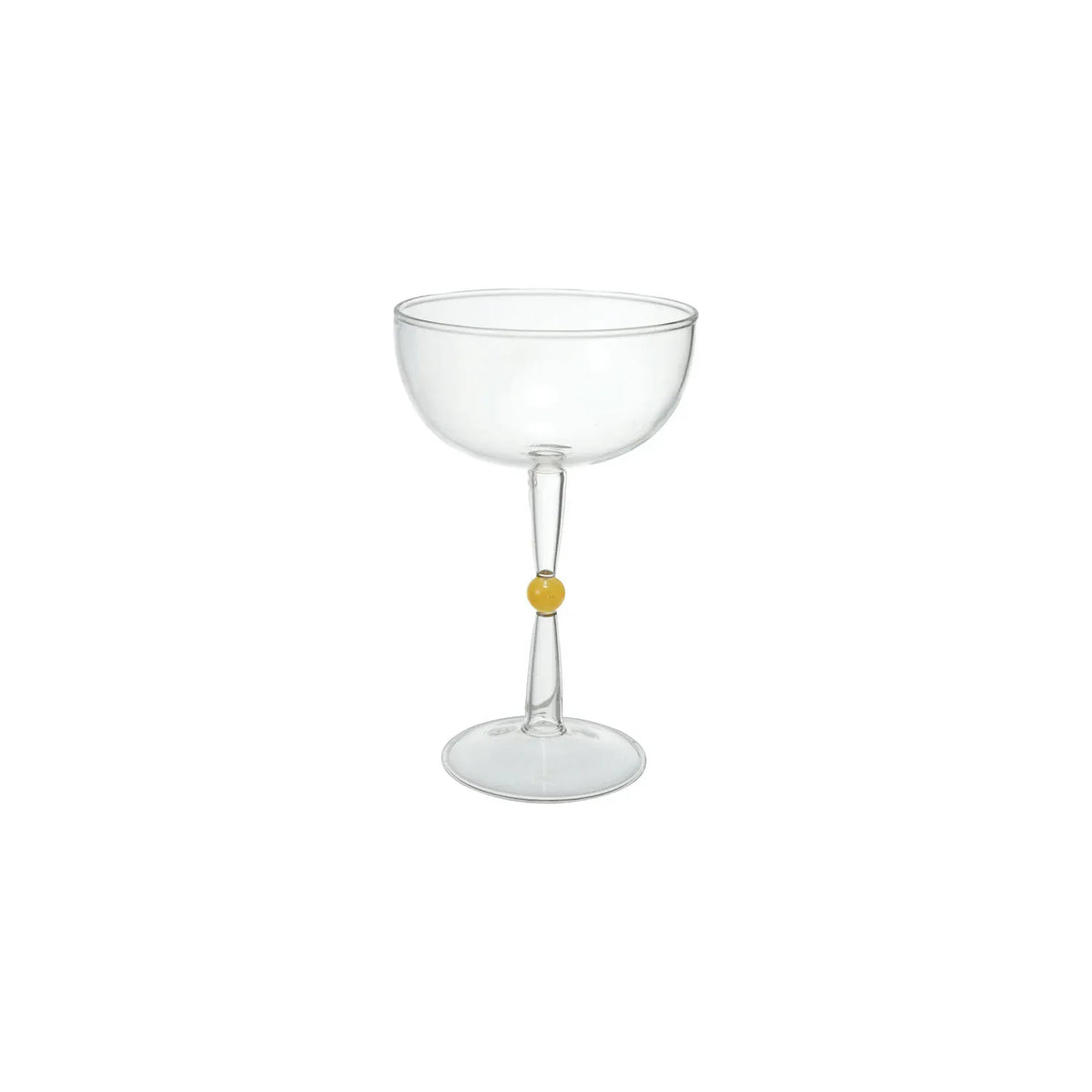Hand-Blown 4oz Stemmed Coupe Glass with Cream Color Ball on Stem