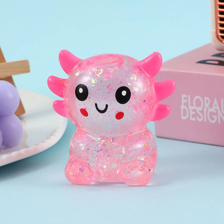 Axolotl Sequin Cartoon Animal Squishy Slow Rising Stress Relief Fidget Toy, 2 Colors Available