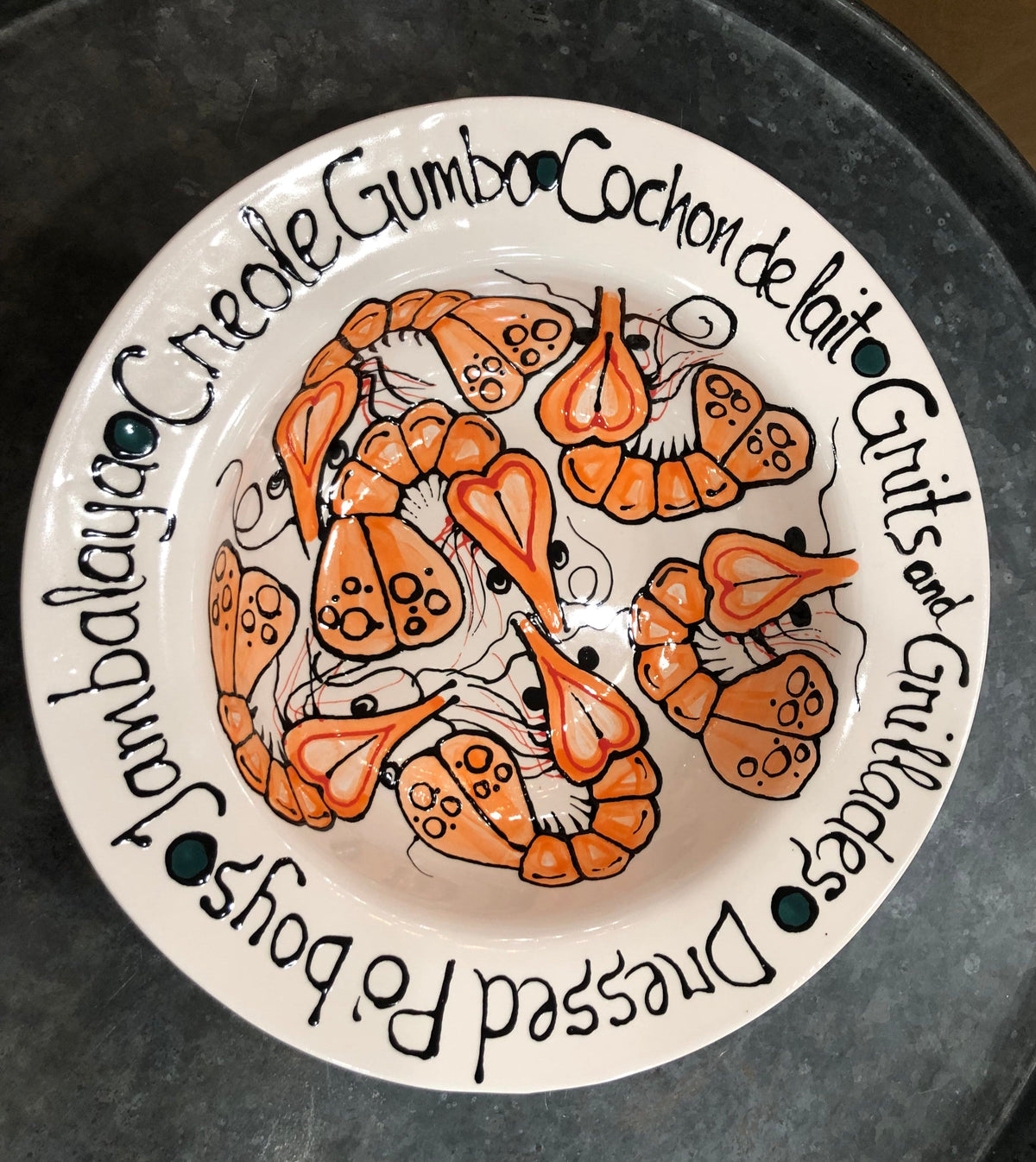 Jan Salzer Art Boiled Shrimp Round Bowl with Creole Gumbo Border - Little Miss Muffin Children & Home