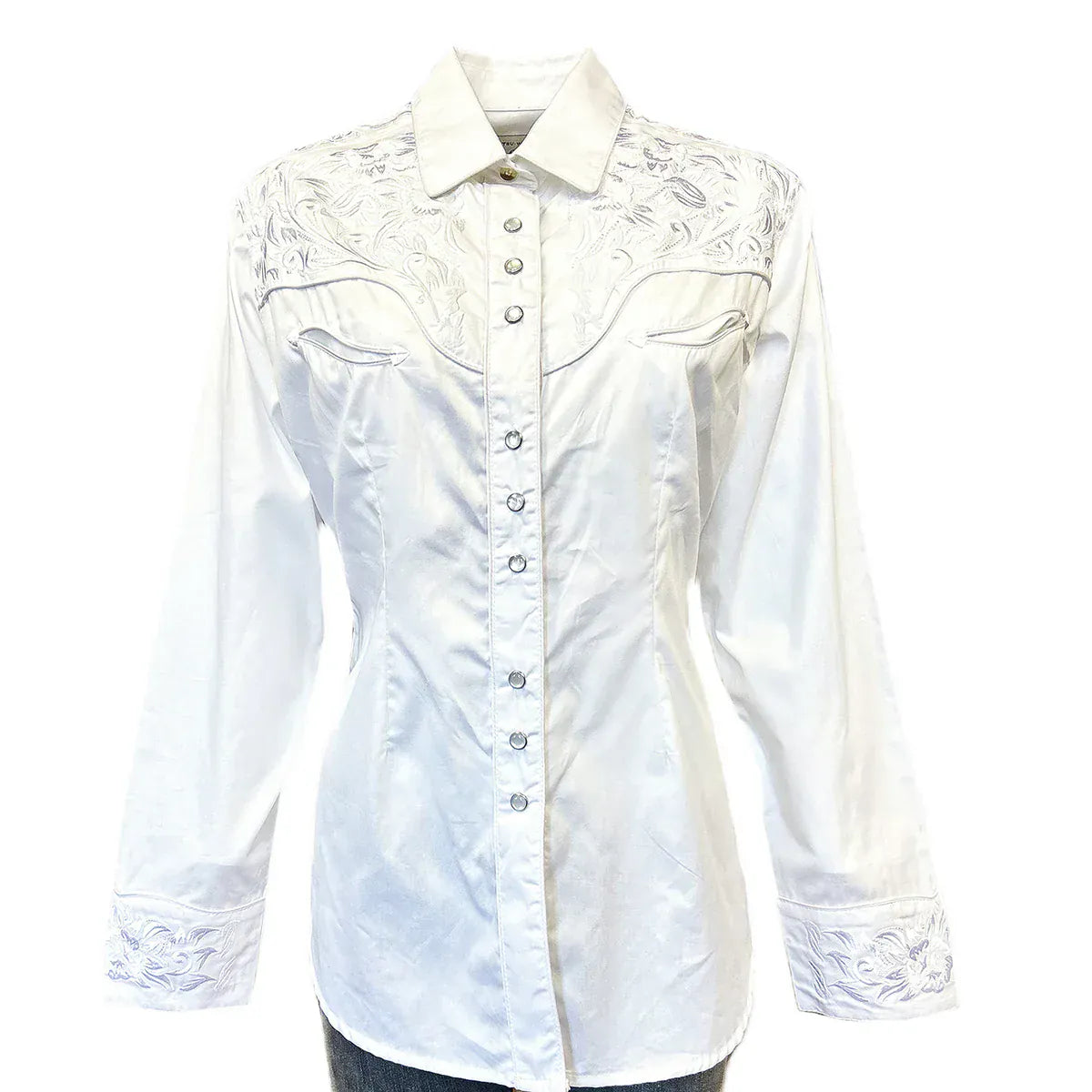 Rockmount Ranch Wear Women's Vintage White-on-White Tooling Embroidered Western Shirt - Little Miss Muffin Children & Home