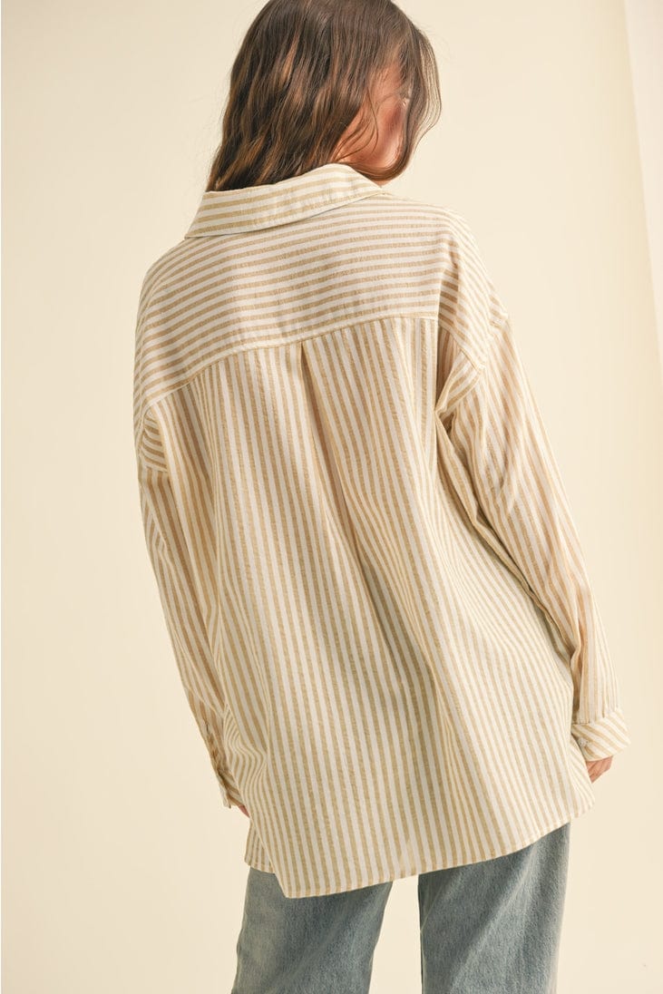 Miou Muse Striped Button Down Boyfriend Shirt in Mustard - Little Miss Muffin Children & Home