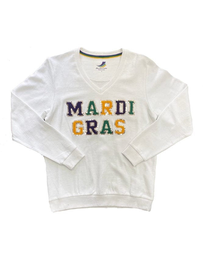 Mardi Gras Creations Mardi Gras Creations Sequin V-Neck Mardi Gras Sweater - Little Miss Muffin Children & Home