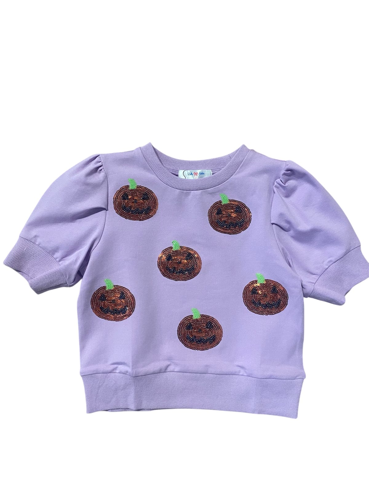 Lavender sequin Jack-O'-Lantern short sleeve top