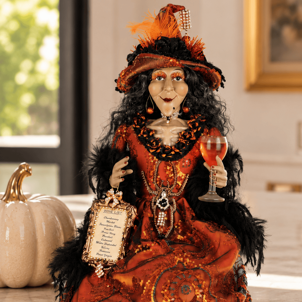 A Witch and Her Wine Halloween Figurine