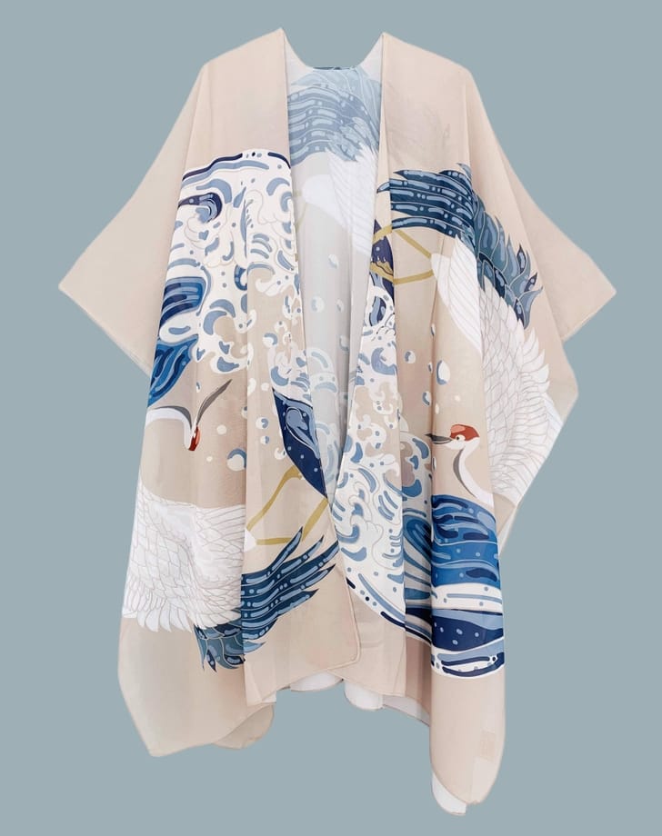 Japanese Crane Artwork Kimono