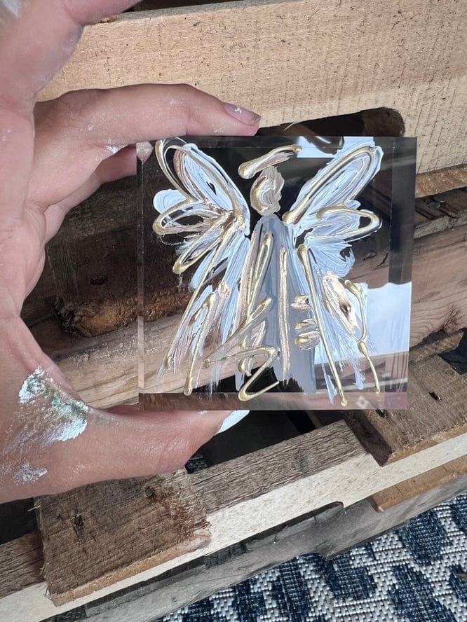 The Painted Petal 3x3x1 Neutral Angel Lucite Block - Little Miss Muffin Children & Home
