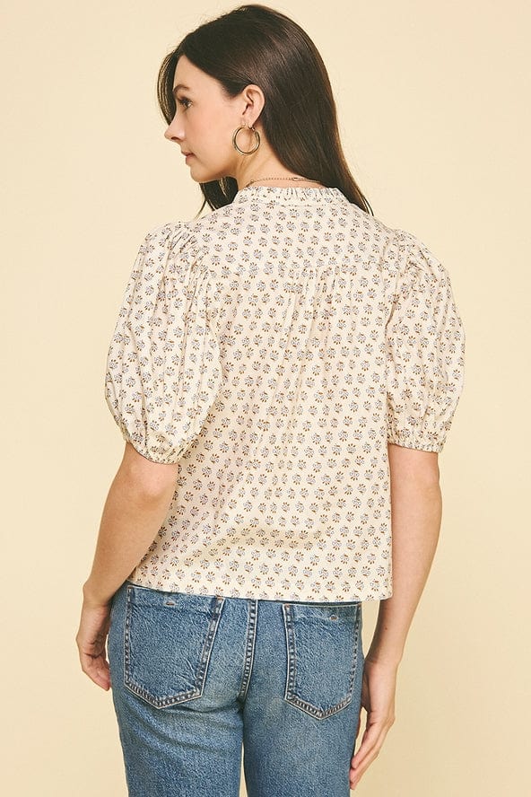 Pinch Cream Floral Print Puffed Sleeve Blouse - Little Miss Muffin Children & Home