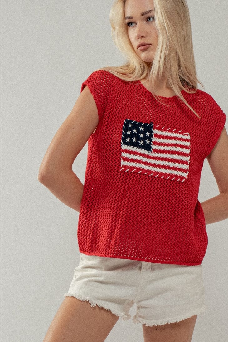 Urban Daizy Crochet Flag Cap Sleeve Crewneck Sweater - Little Miss Muffin Children & Home