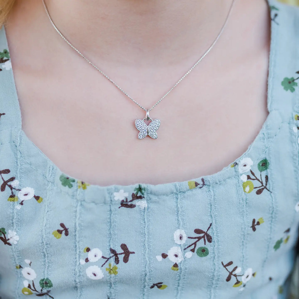 Sterling Silver Butterfly June Birthstone 14" Necklace for Kids