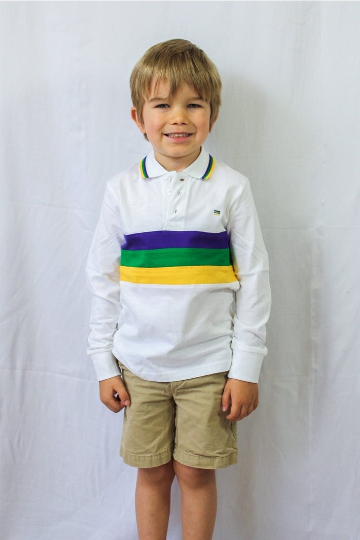 Mardi Gras Creations Mardi Gras Creations White Chest Stripe Youth Long Sleeve Shirt - Little Miss Muffin Children & Home