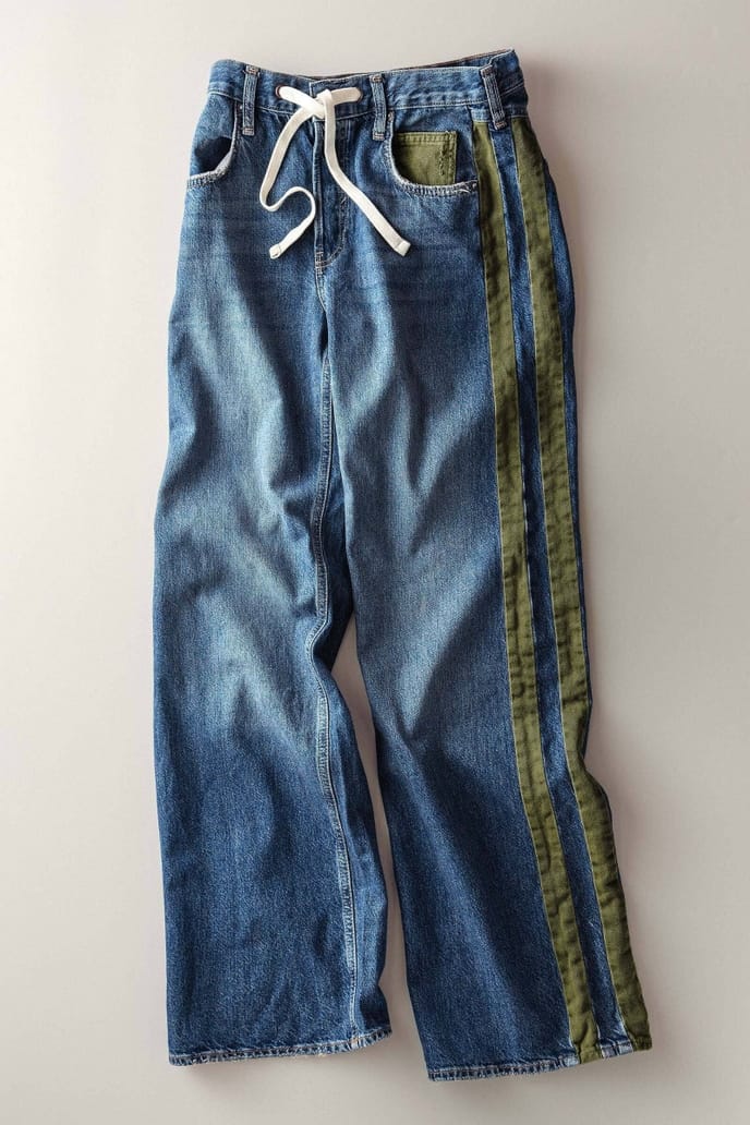 Wide-Leg Utility Stripe Denim Jeans, 2 Available Colors