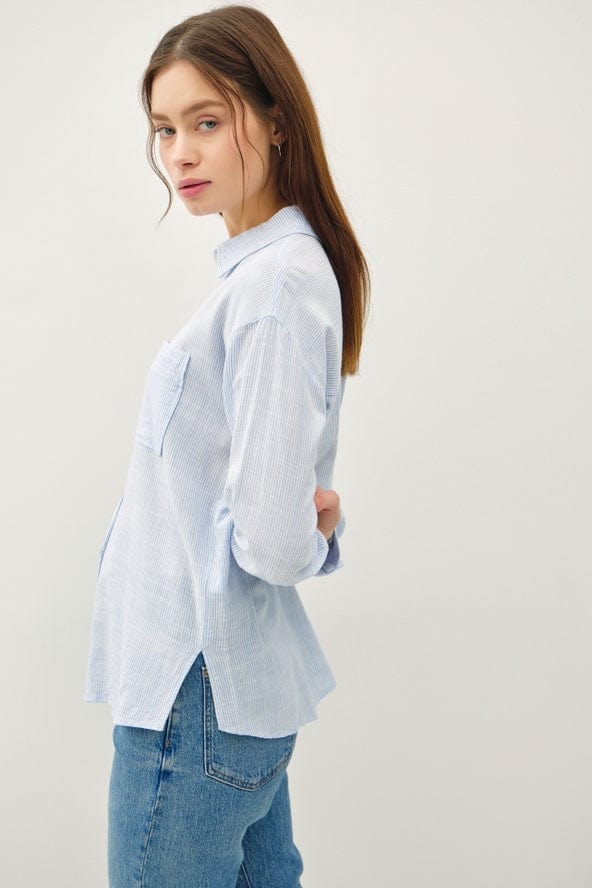 Be Cool Be Cool Pinstripe Button Up Shirt in Chambray - Little Miss Muffin Children & Home