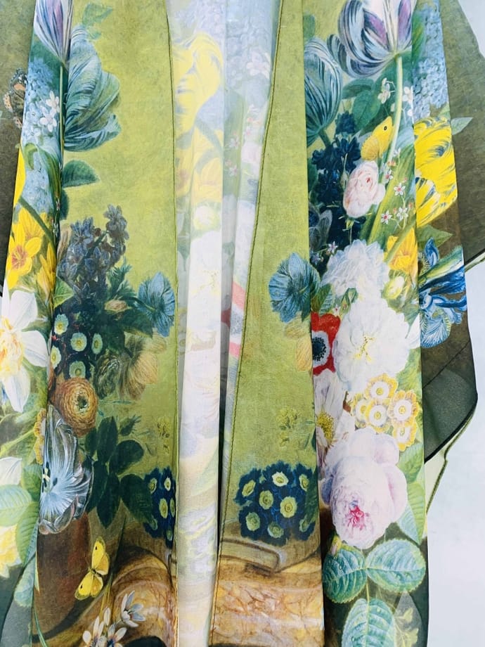 Green-Multi Oil Painting Kimono