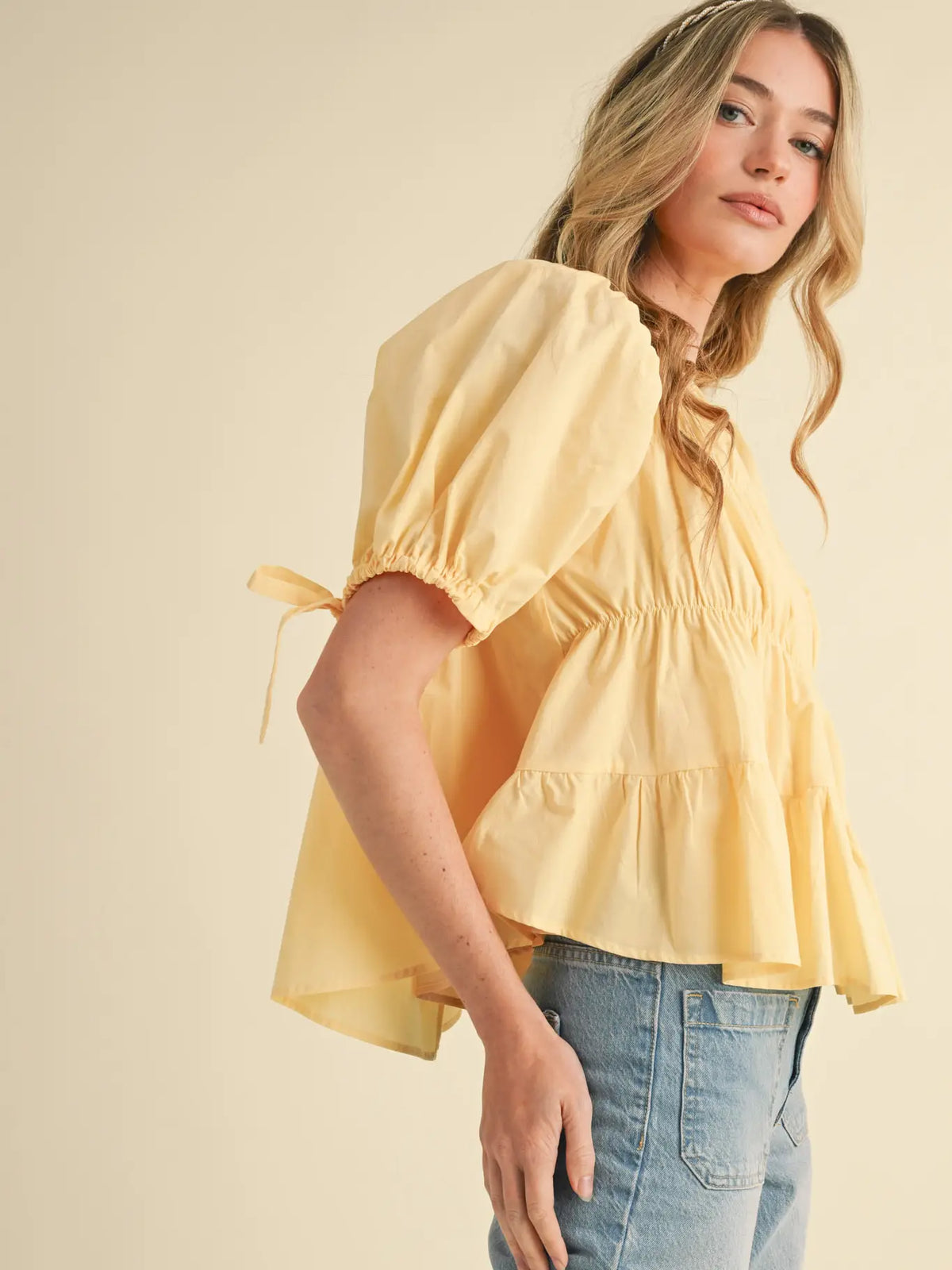 Tiered Puff Sleeve Top in Lemonade | Little Miss Muffin Children