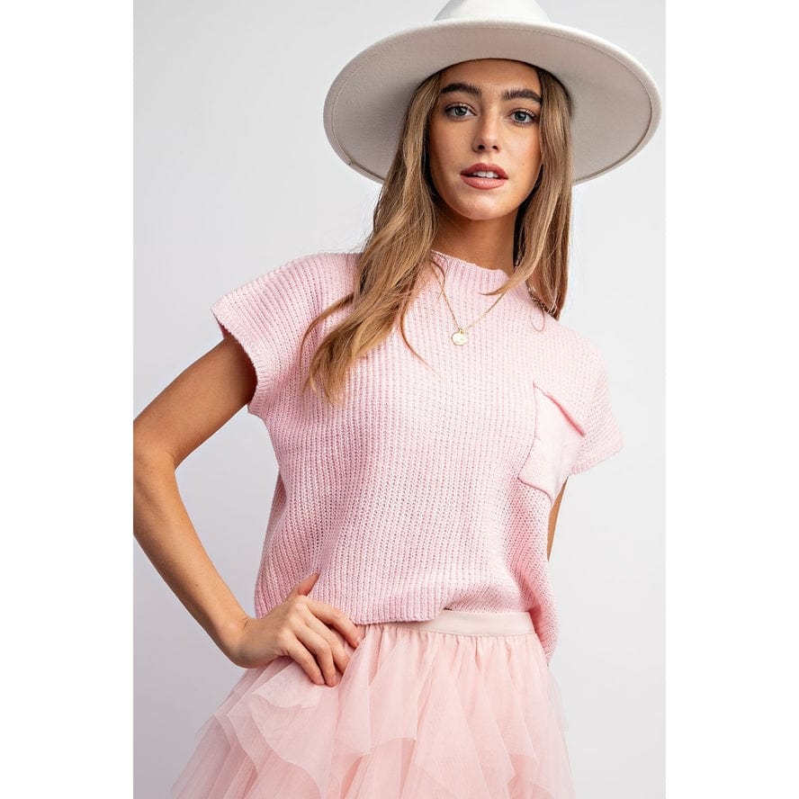 Sweet Generis Sweet Generis Drop Shoulder Rib Knit Short Sleeve Sweater in Light Pink - Little Miss Muffin Children & Home
