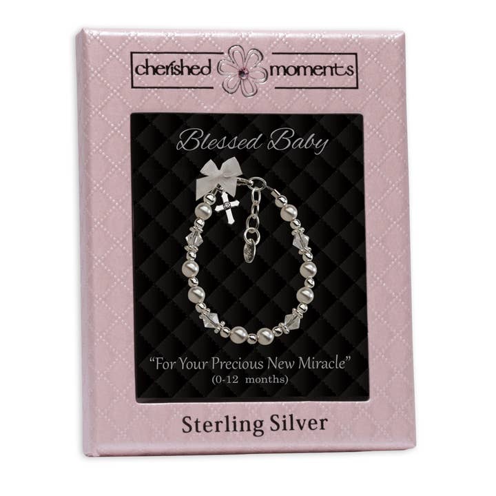 Cherished Moments Sterling Silver Pearls and Crystals with Cross Charm Bracelet - Little Miss Muffin Children & Home