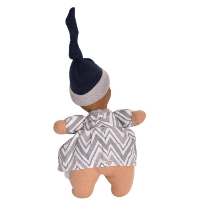 Precious Dark Skin Doll with Rubber Head with Grey & White Chevron Dress