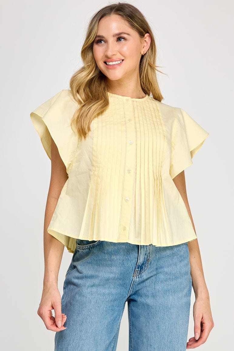 Ellison Ellison Flutter Sleeve Pintuck Pleated Front Top - Little Miss Muffin Children & Home
