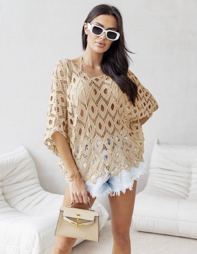 Loowie Loowie Italian Taupe Cotton Crochet Open Beach Top - Little Miss Muffin Children & Home