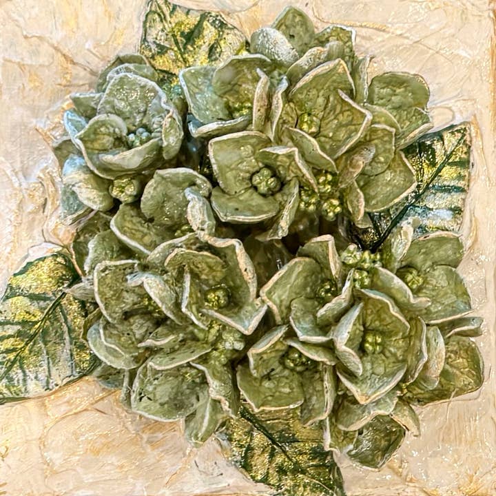 6x6 Clay Floral Green Hydrangea Bouquet Artwork