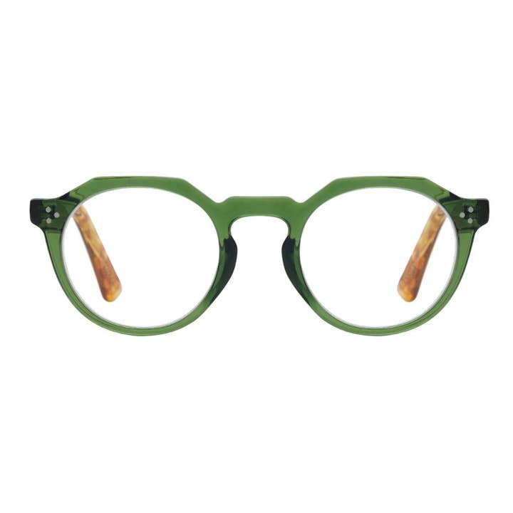 Parker Green Front Tortoise Arms Temples Blue Light Blocking Readers