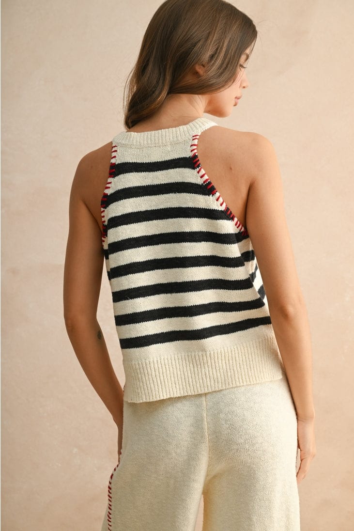 Miou Muse Stitch Detailed Knitted Top Navy Stripe - Little Miss Muffin Children & Home