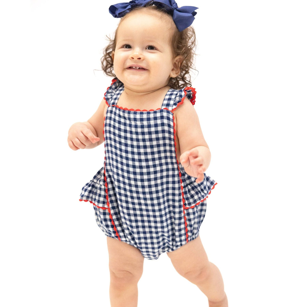 Angel Dear Angel Dear Navy Gingham Ric-Rac Ruffle Sunsuit - Little Miss Muffin Children & Home