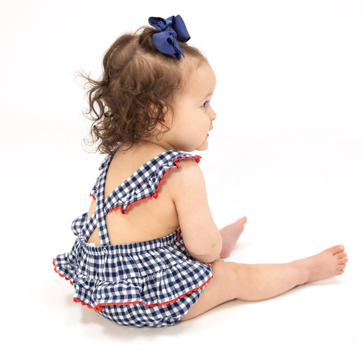 Angel Dear Angel Dear Navy Gingham Ric-Rac Ruffle Sunsuit - Little Miss Muffin Children & Home