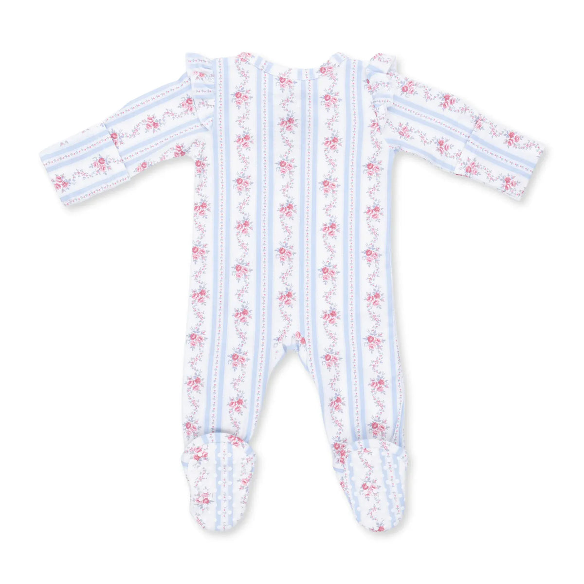 Anna Floral Stripe 2 Way Ruffle Sleeve Zipper Footie